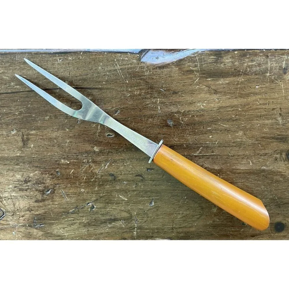 Bakelite Catalan Mustard Butterscotch Serving Fork Vintage